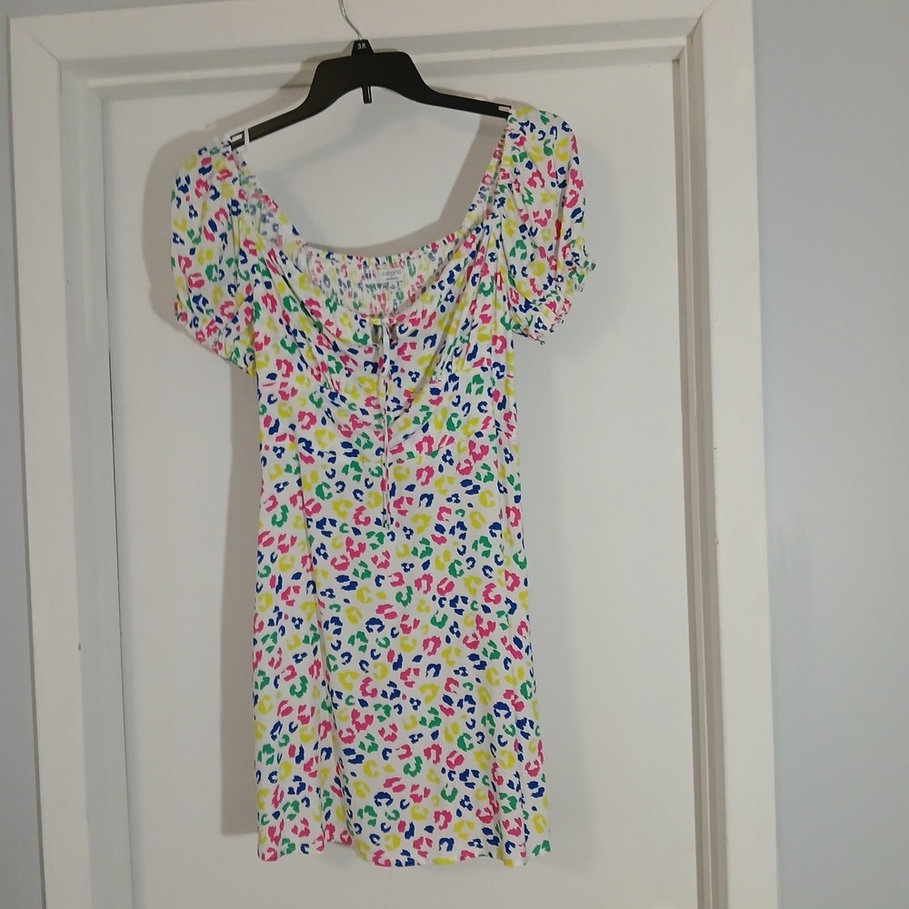 Cabana By Crown&Ivy Sz M Floral Mini Dress Baby Doll Easter Puff Sleeves Smocked